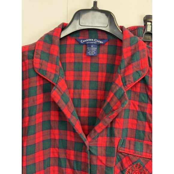 Charter Club Women's M Cotton Pajama Set Classic Red Plaid Embroidered Pocket - Picture 2 of 7